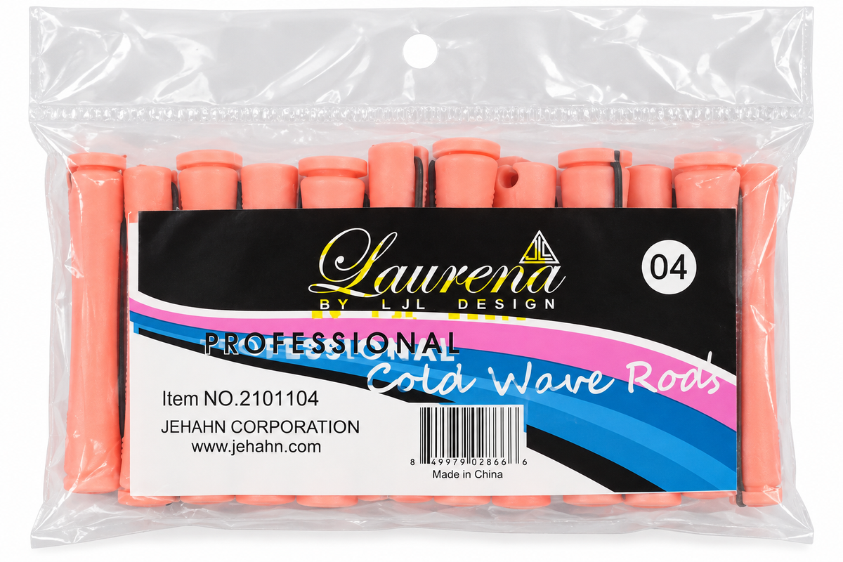 Laurena by LJL Design Pink Cold Wave Rods #04 in retail package on white background