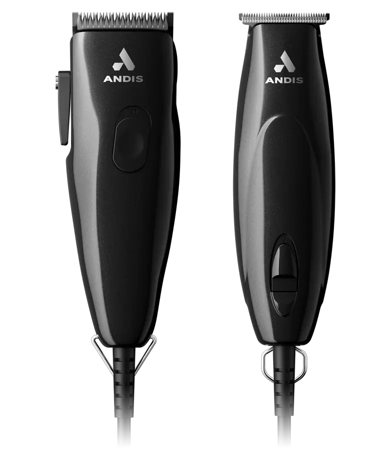 Andis Pivot Motor Clipper & Trimmer Combo 24810 — black clipper and trimmer front view