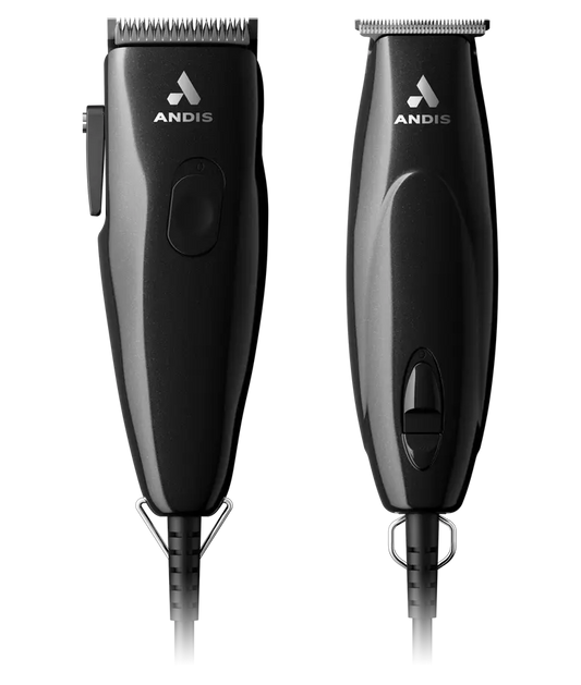 Andis Pivot Motor Clipper & Trimmer Combo 24810 — black clipper and trimmer front view
