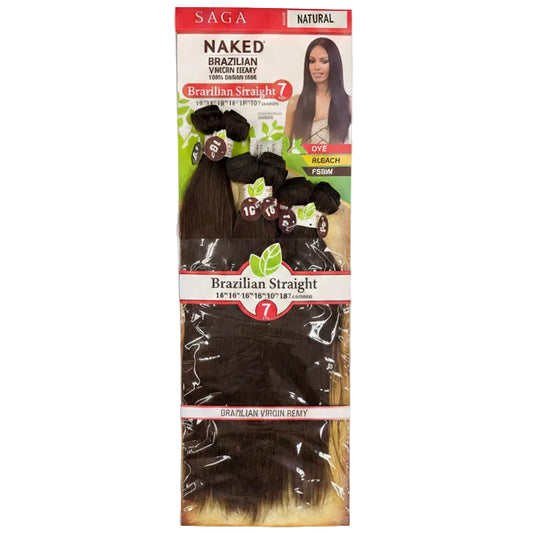 SAGA NAKED BRAZILIAN VIRGIN REMY 100% HUMAN HAIR NATURAL STRAIGHT 7PCS CLOSURE COLOR NATURAL (1B)