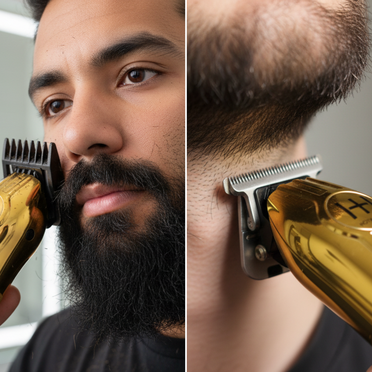 Hot & Hotter Cordless Outlining Trimmer, Gold — beard and neckline detailing collage