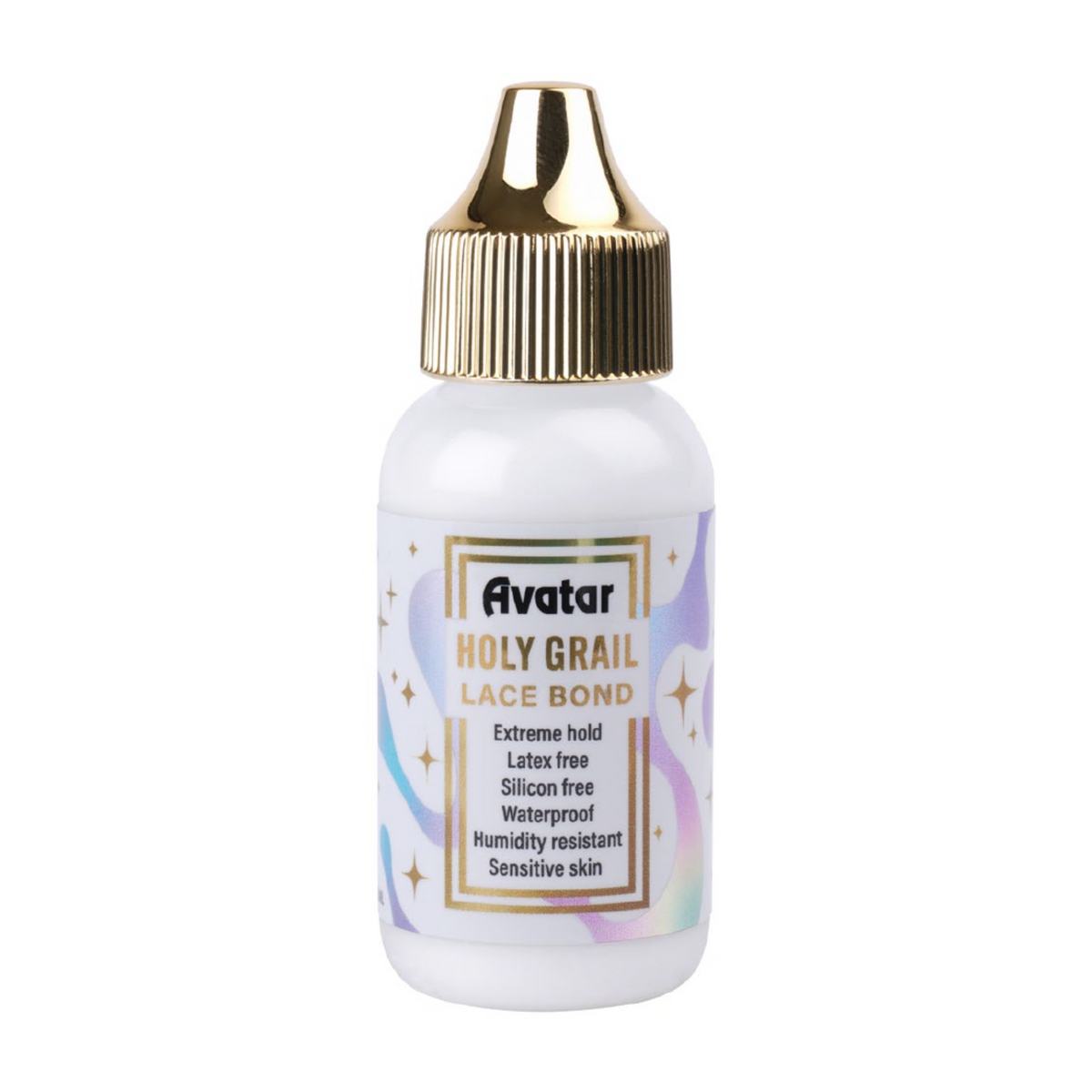 Avatar Holy Grail Lace/Wig Bond Display, 12 Count Wig Glue bottle with gold cap, waterproof and sensitive skin formula.