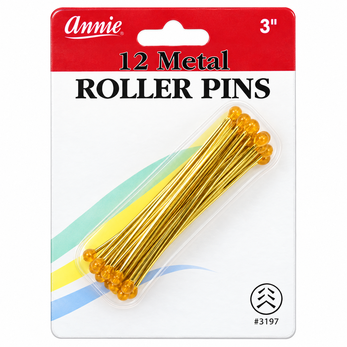 Annie #3197 gold-tone metal roller pins, 12-pack