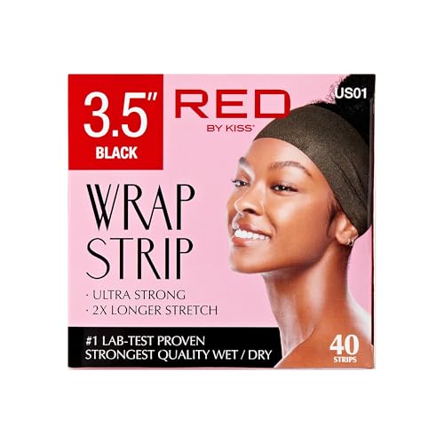 Red by Kiss Hair Wrapping Strip, Ultra Strong 2X Longer Stretch, 40 Strips, Suitable for Wet/Dry Hair, White, Styling Paper for Sleek Hairstyles (3.5", Black, 1 Pack)|B08YC4SH42