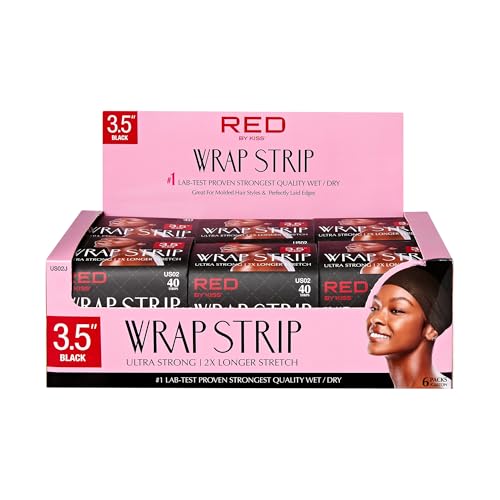Red by Kiss Hair Wrapping Strip, Ultra Strong 2X Longer Stretch, 40 Strips, Suitable for Wet/Dry Hair, White, Styling Paper for Sleek Hairstyles (3.5", Black, 1 Pack)|B08YC4SH42