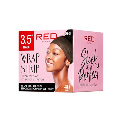 Red by Kiss Hair Wrapping Strip, Ultra Strong 2X Longer Stretch, 40 Strips, Suitable for Wet/Dry Hair, White, Styling Paper for Sleek Hairstyles (3.5", Black, 1 Pack)|B08YC4SH42