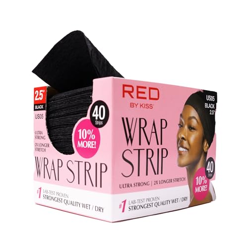 Red by Kiss Hair Wrapping Strip, Ultra Strong 2X Longer Stretch, 40 Strips, Suitable for Wet/Dry Hair, White, Styling Paper for Sleek Hairstyles (3.5", Black, 1 Pack)|B08YC4SH42