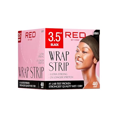 Red by Kiss Hair Wrapping Strip, Ultra Strong 2X Longer Stretch, 40 Strips, Suitable for Wet/Dry Hair, White, Styling Paper for Sleek Hairstyles (3.5", Black, 1 Pack)|B08YC4SH42