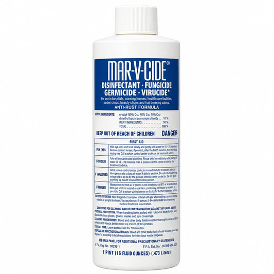 Mar-V-Cide Salon Disinfectant Germicide 16 oz — white 16 oz bottle with blue product label