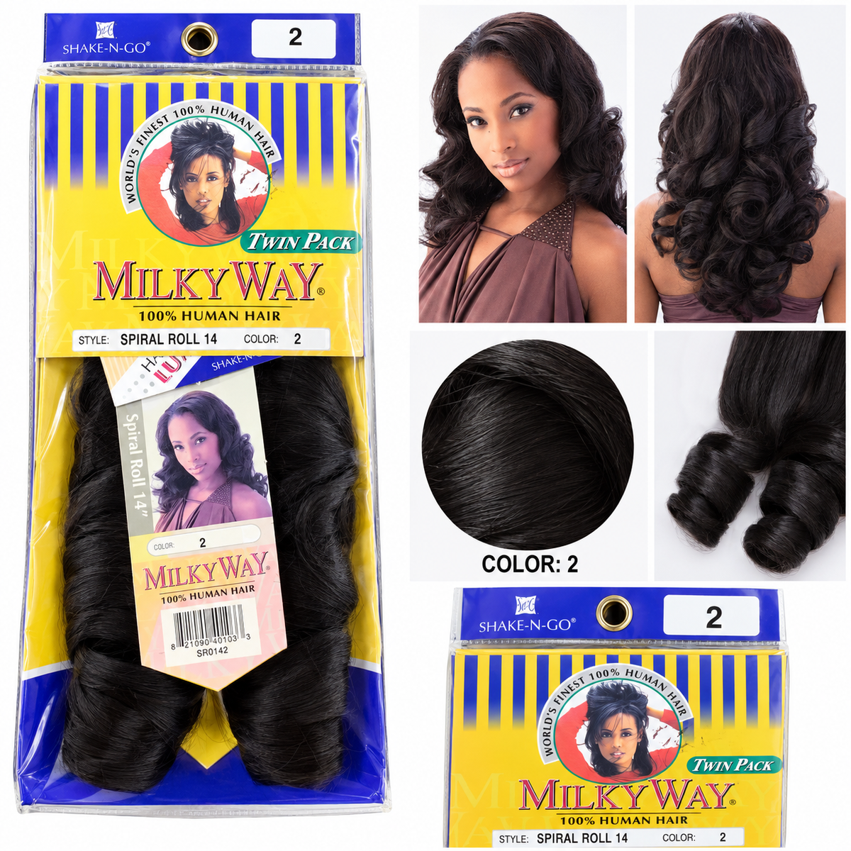 Shake-N-Go Milky Way Spiral Roll Human Hair Twin Pack – Spiral Roll color 2 style and texture collage