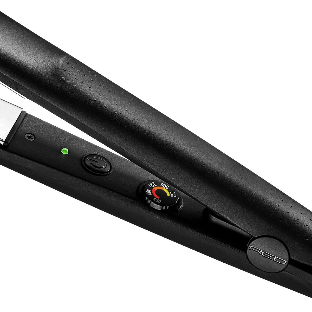 RED by KISS Titanium Styler Flat Iron — temperature dial and controls close-up