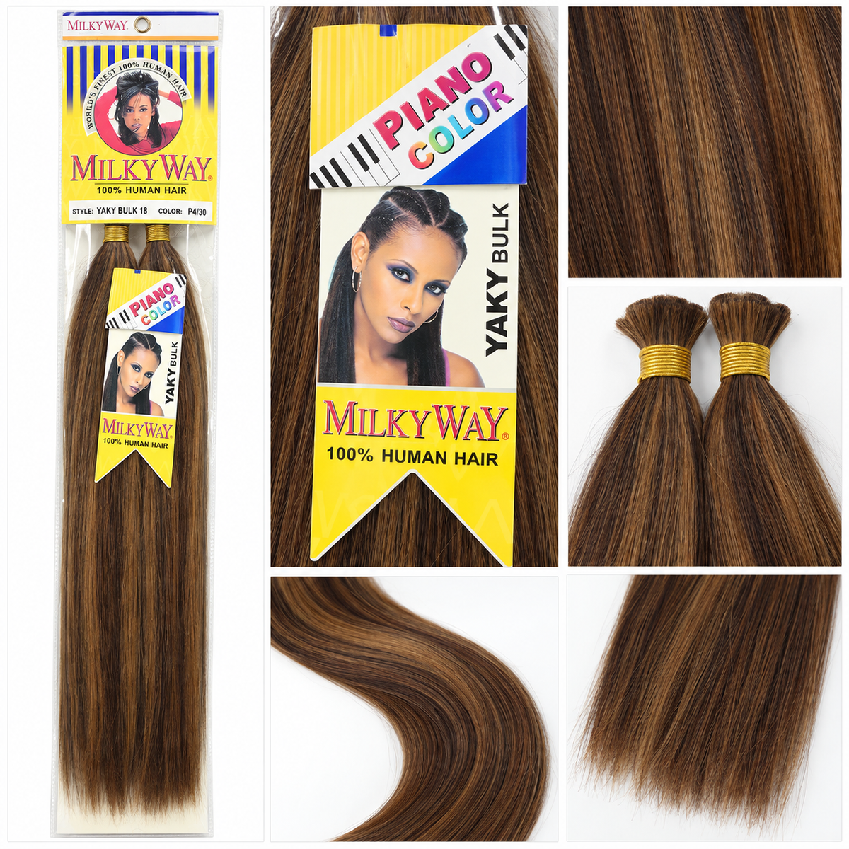 Shake-N-Go Milky Way Yaky Bulk Human Hair – Loose bulk bundles and color detail collage