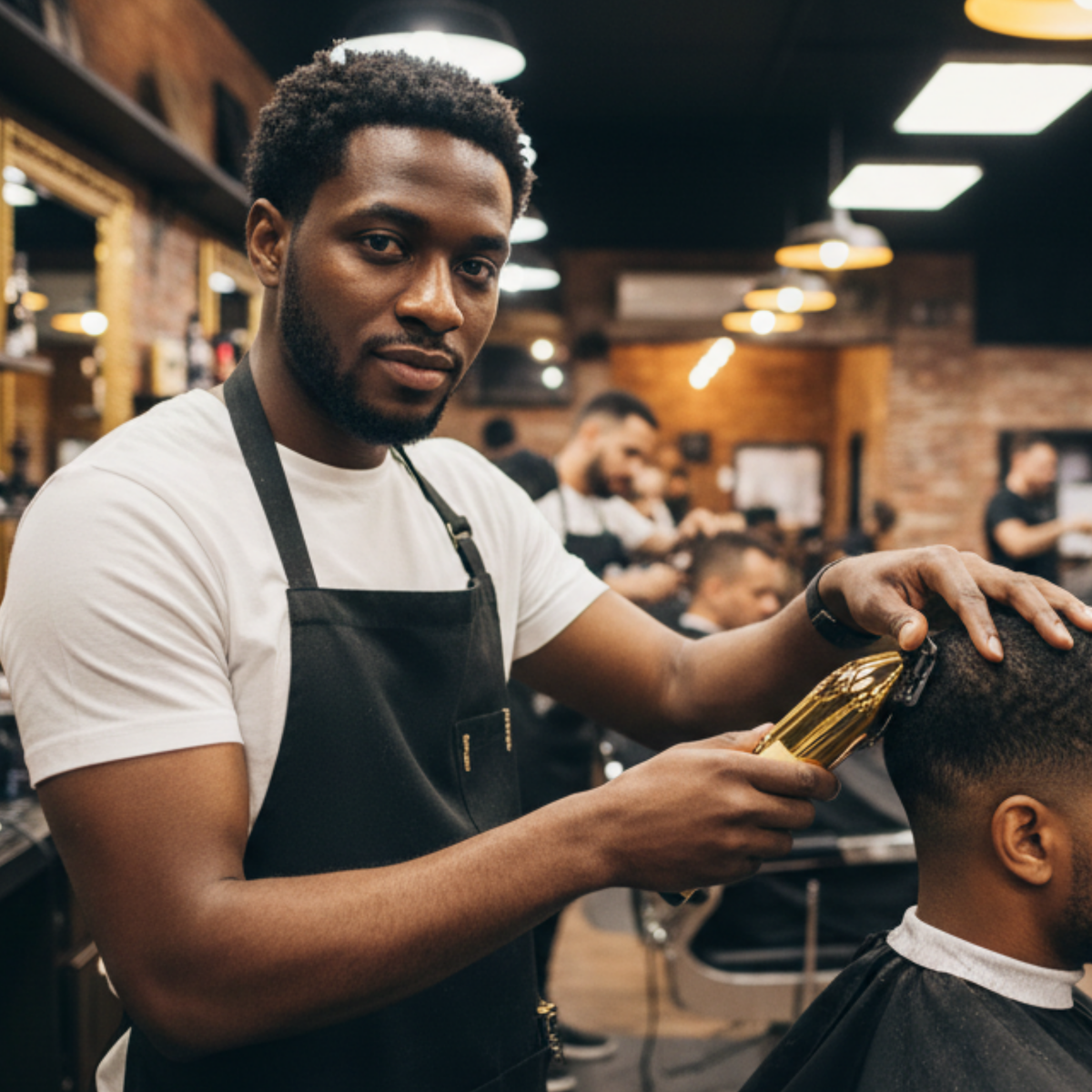 Hot & Hotter Cordless Outlining Trimmer, Gold — barber using the outlining trimmer