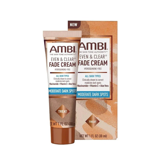 AMBI Even & Clear Fade Cream — 1 oz Fade Cream tube and box for moderate dark spots