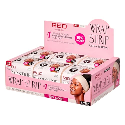 Red by Kiss Hair Wrapping Strip, Ultra Strong 2X Longer Stretch, 40 Strips, Suitable for Wet/Dry Hair, White, Styling Paper for Sleek Hairstyles (3.5", Black, 1 Pack)|B08YC4SH42