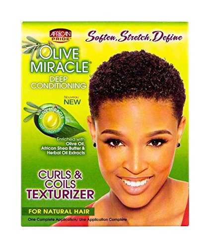 African Pride Olive Miracle Curls & Coils Texturizer - Contains Aloe Vera, Castor Oil & Biotin to Condition & Define Hair, Protect, 1 Kit|B01BERC45G