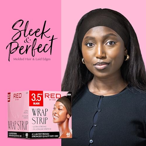 Red by Kiss Hair Wrapping Strip, Ultra Strong 2X Longer Stretch, 40 Strips, Suitable for Wet/Dry Hair, White, Styling Paper for Sleek Hairstyles (3.5", Black, 1 Pack)|B08YC4SH42