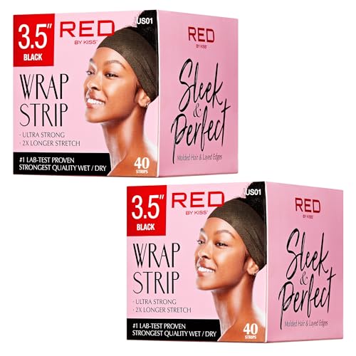 Red by Kiss Hair Wrapping Strip, Ultra Strong 2X Longer Stretch, 40 Strips, Suitable for Wet/Dry Hair, White, Styling Paper for Sleek Hairstyles (3.5", Black, 1 Pack)|B08YC4SH42