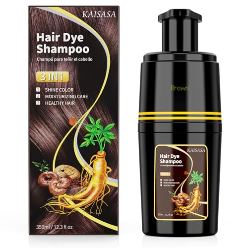 KAISASA Brown Hair Dye Shampoo 3 in 1, Hair Color Shampoo for Cover Grey Hair, Natural with Herbal Ingredient for Men and Women (Brown)|B0DDKSHR96