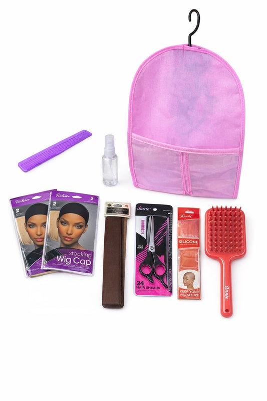 Ultimate Wig Essentials Starter Kit – Wig Cap, Detangler Brush, Spray Bottle, Shears, Comb, Adhesive Band, Wig Band & Wig Storage Bag