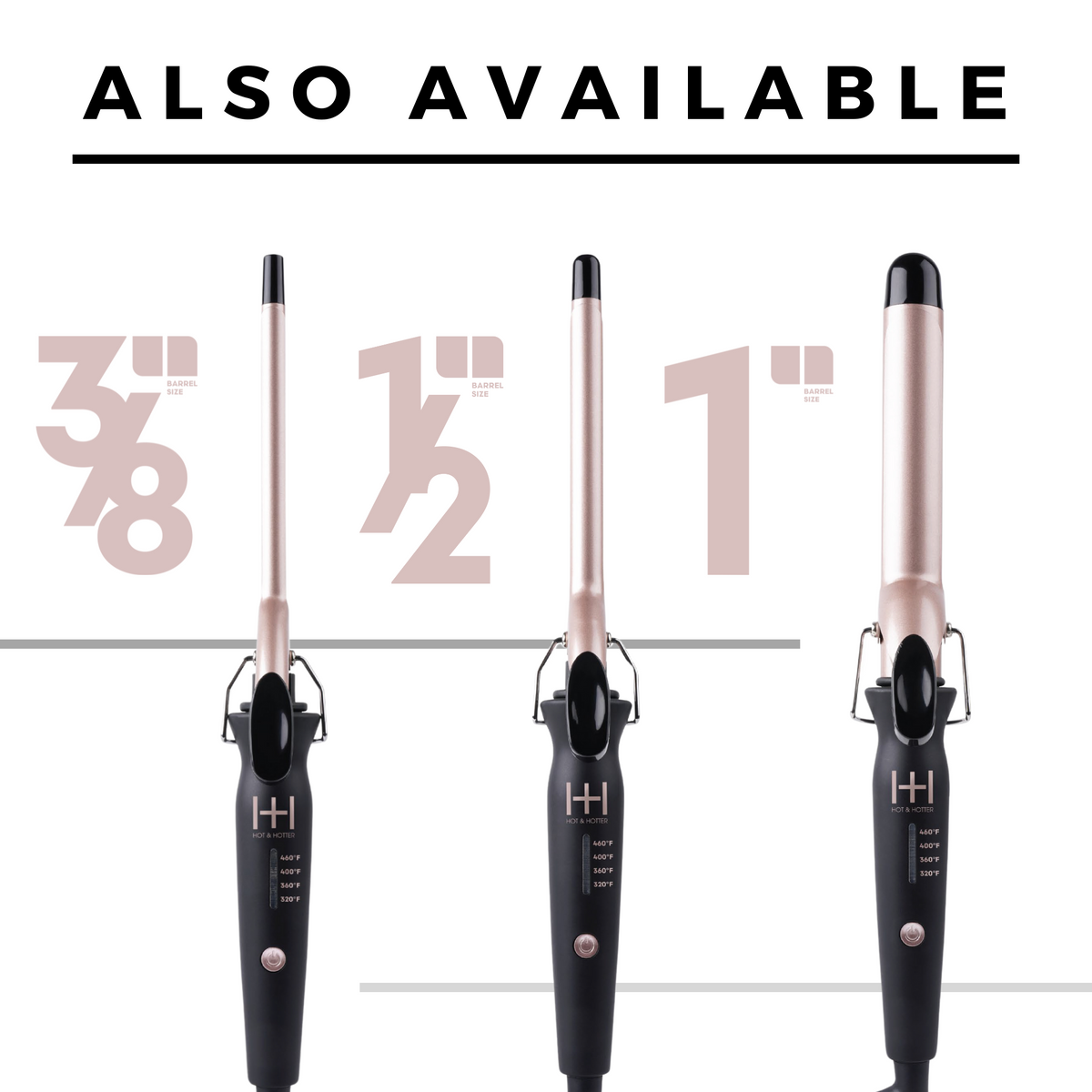 Hot & Hotter Extra Long Curling Iron 3/8 Inch — comparison of available barrel sizes