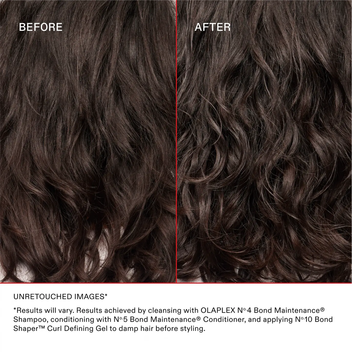 Olaplex No.10 Bond Shaper Curl Defining Gel 200 ml — dark waves before and after the hair-care routine