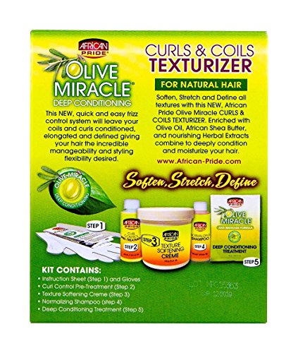 African Pride Olive Miracle Curls & Coils Texturizer - Contains Aloe Vera, Castor Oil & Biotin to Condition & Define Hair, Protect, 1 Kit|B01BERC45G