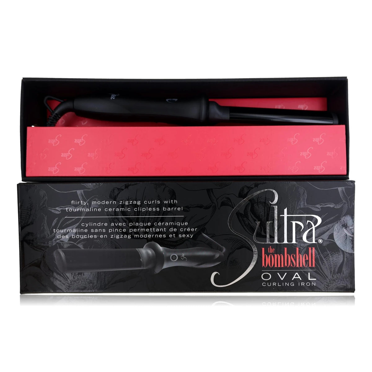 Sultra Bombshell Oval Rod Clipless Curling Iron — oval curling rod in open retail box