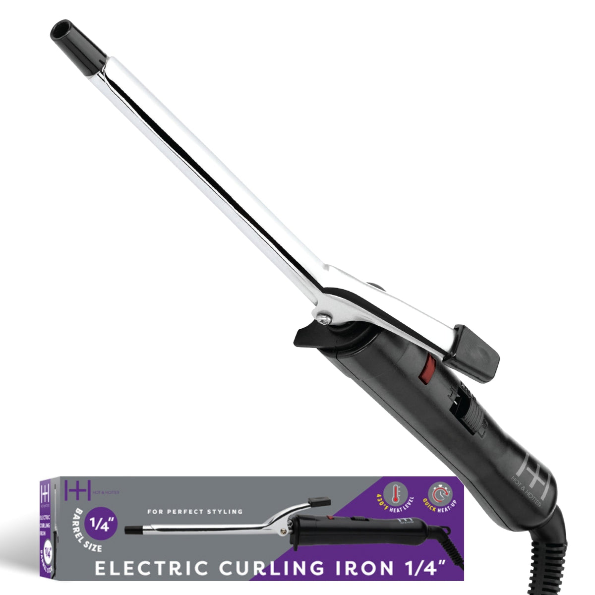 Hot & Hotter Electric Curling Iron 1/4 Inch — slim curling iron and retail box