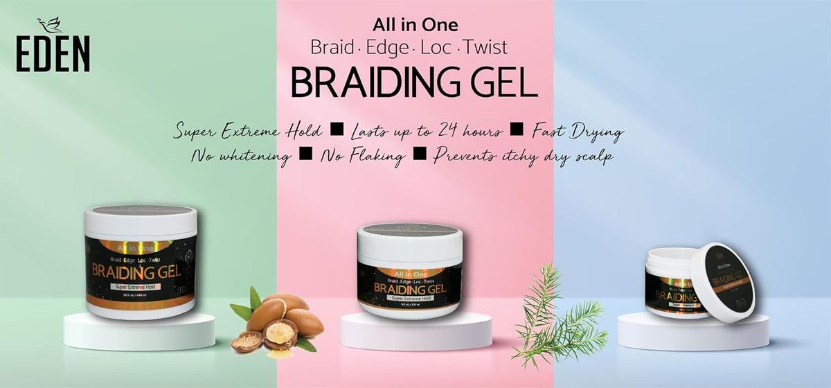 Eden All-in-One Braiding Gel Super Extreme Hold – Argan and tea tree oil collection graphic