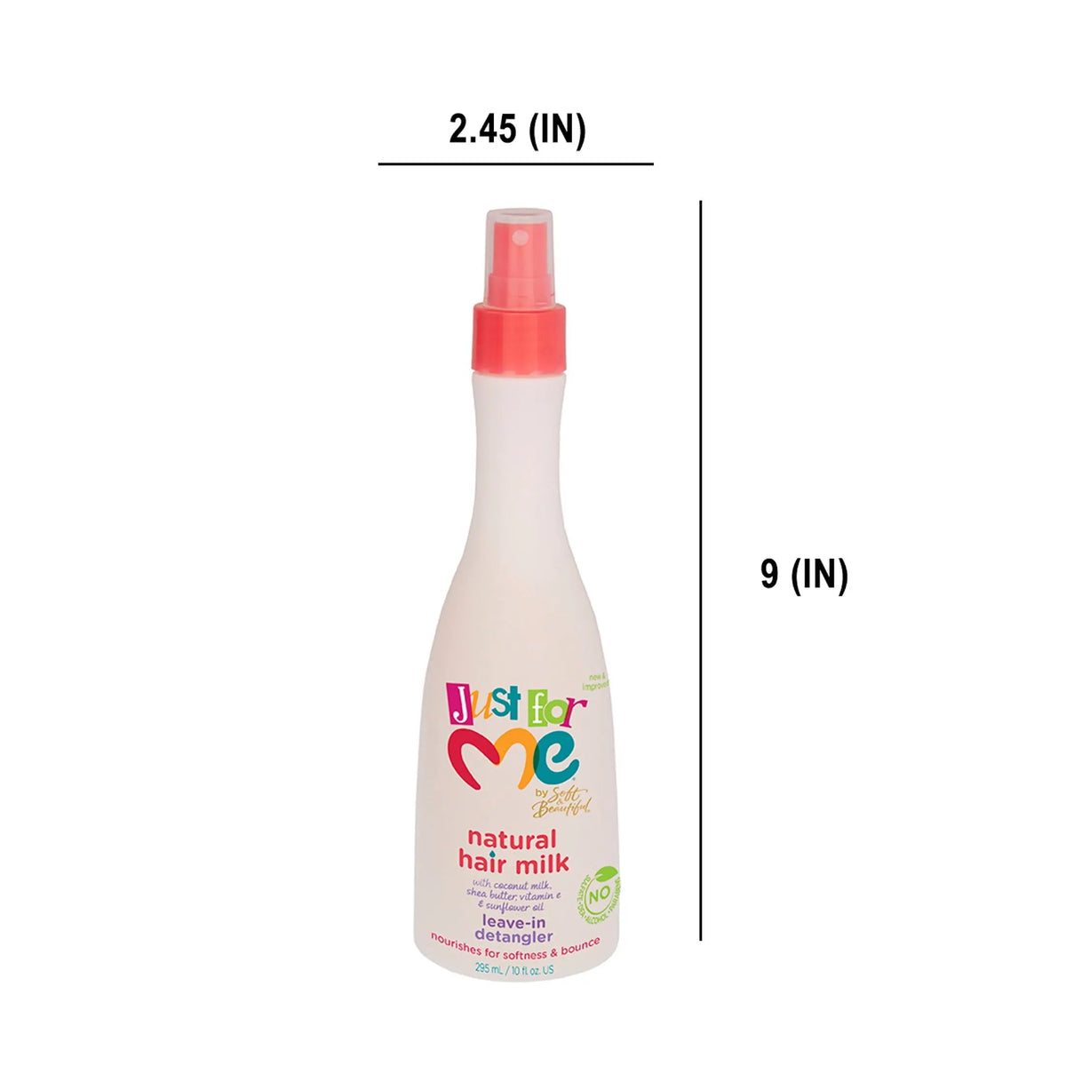 Just For Me Natural Hair Milk Leave-In Detangler 10 oz — bottle dimensions graphic