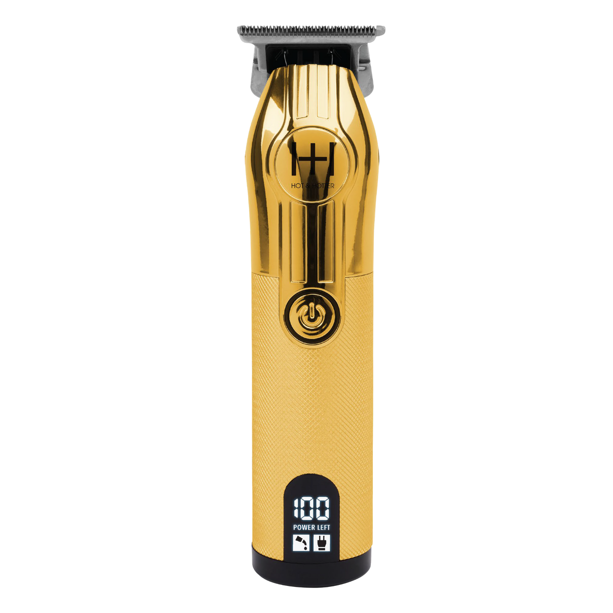 Hot & Hotter Cordless Outlining Trimmer, Gold — trimmer front view and digital display