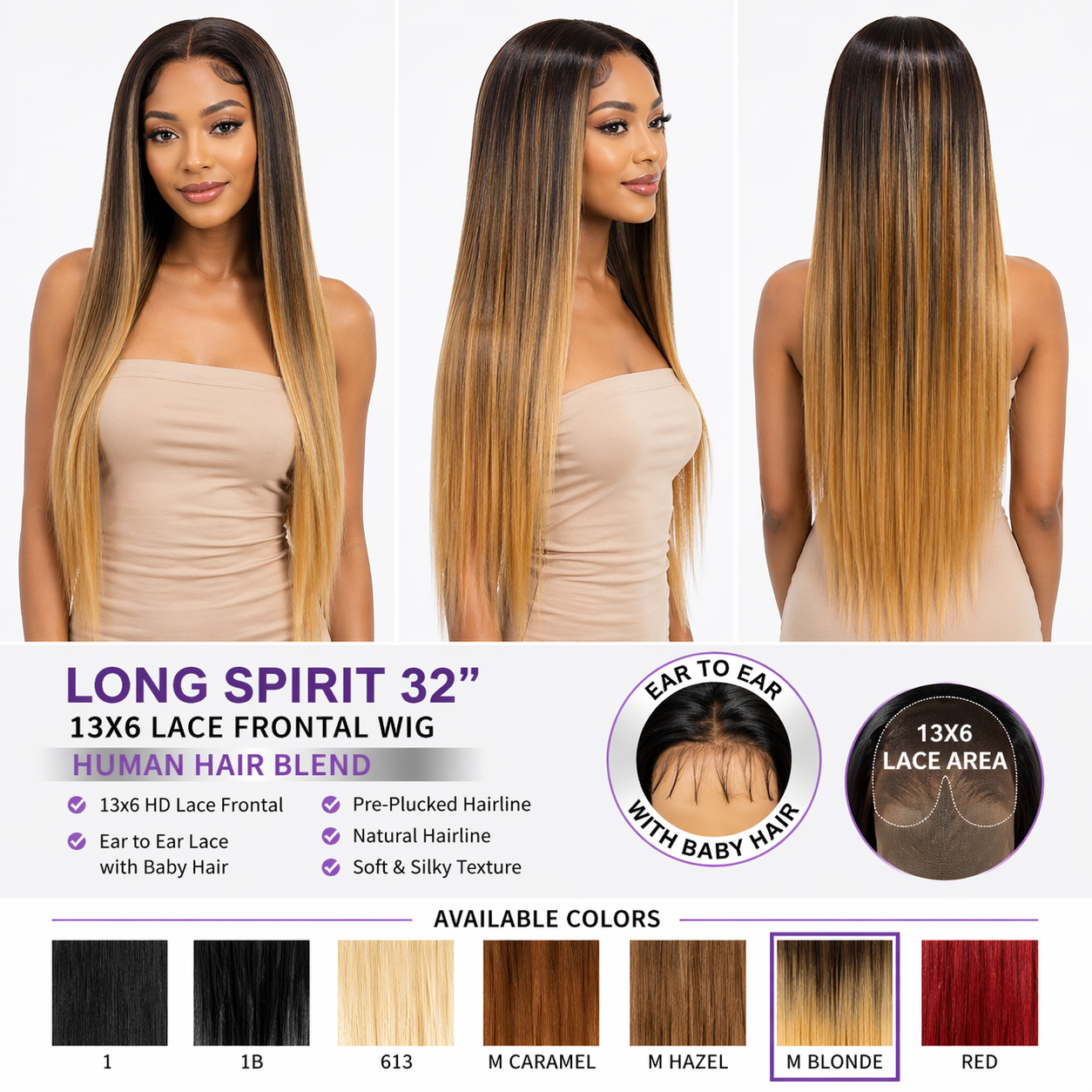 Signature Wigs Long Spirit 32” – 13x6 HD Lace Frontal Wig | Human Hair Blend