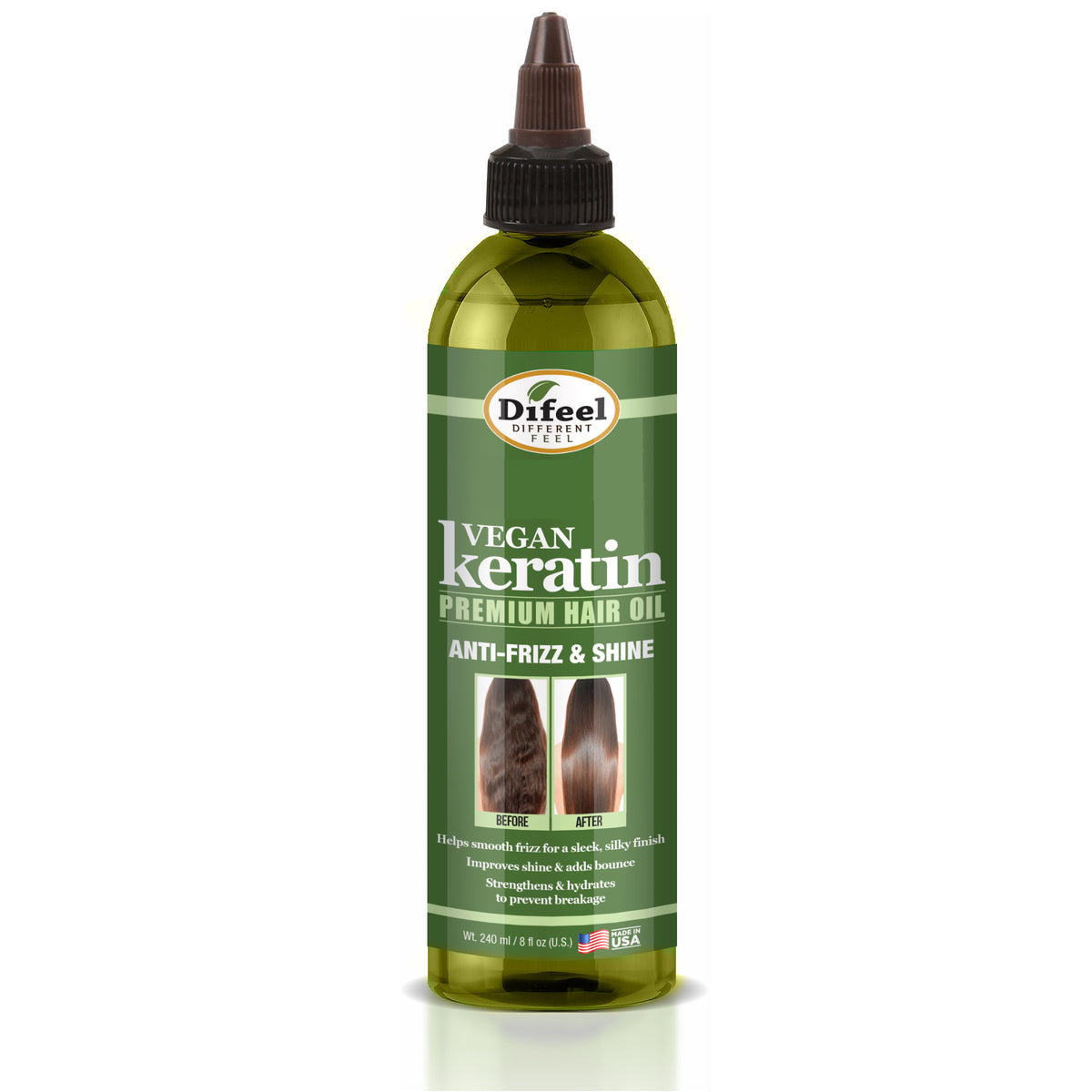 Difeel Vegan Keratin Premium Hair Oil - Anti Frizz & Shine 8 oz.