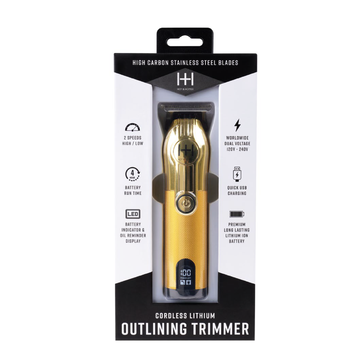 Hot & Hotter Cordless Outlining Trimmer, Gold — retail packaging