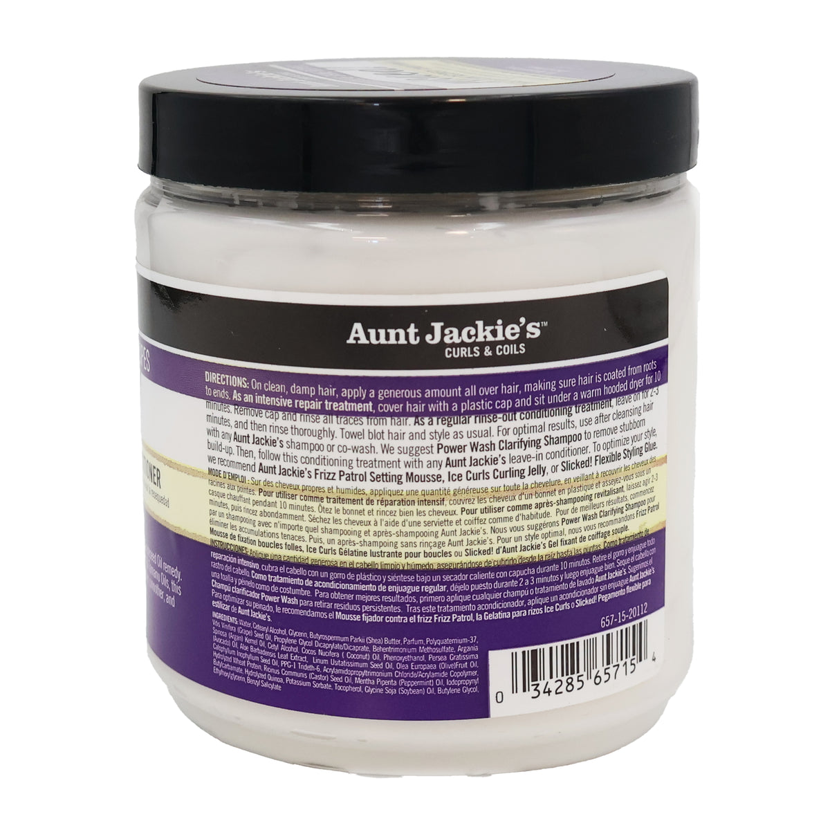 Aunt Jackie's Rescued! Recovery Conditioner – Rescued ingredient and barcode label
