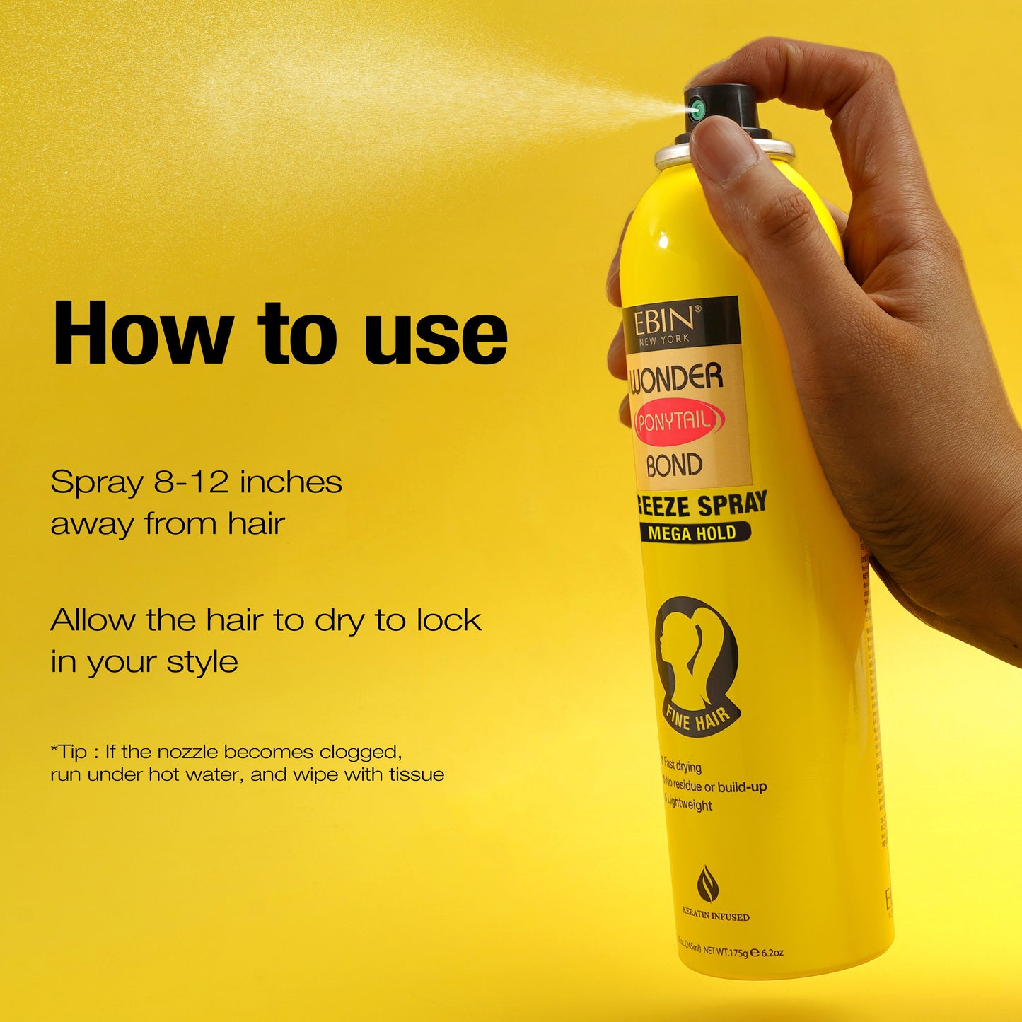 Wonder Ponytail Bond Freeze Spray - Mega Hold - EBIN NEW YORK
