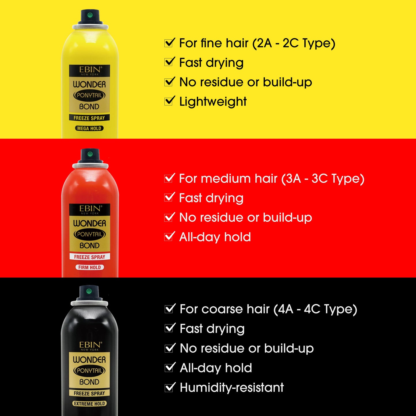 Wonder Ponytail Bond Freeze Spray - Extreme Hold - EBIN NEW YORK