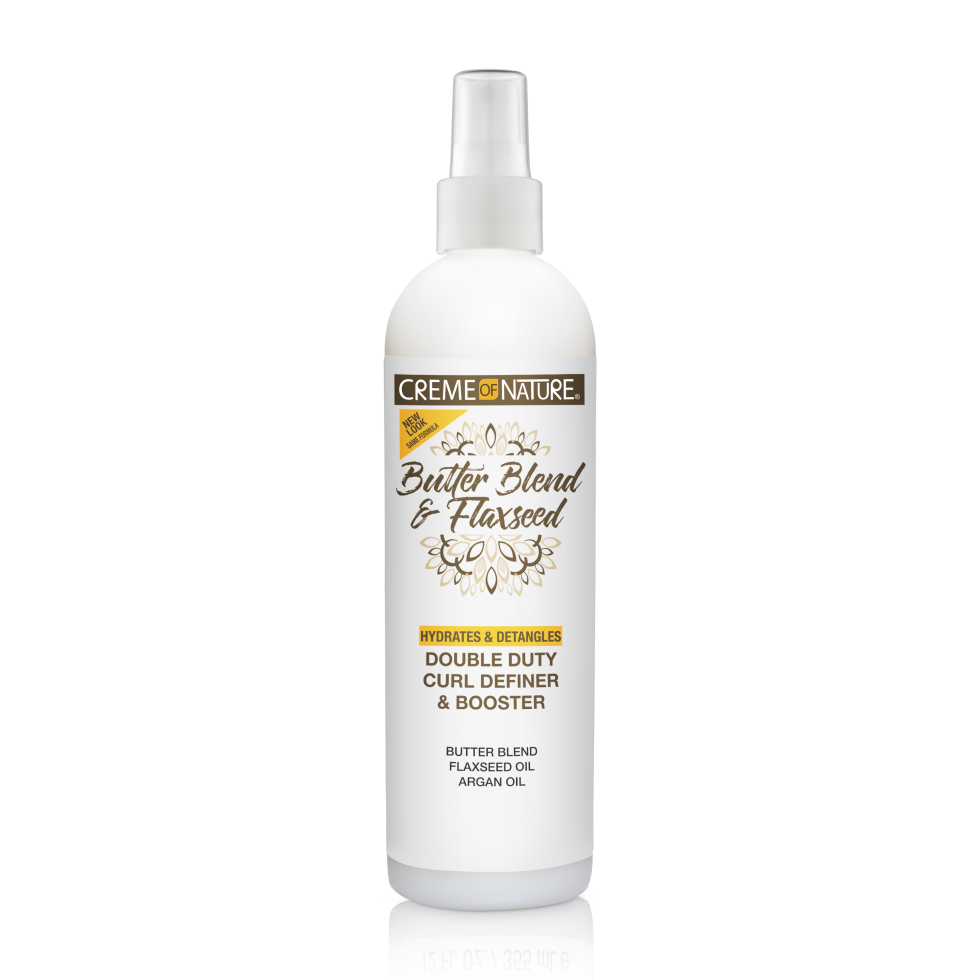 Creme of Nature Butter Blend & Flaxseed Curl Booster for defined, bouncy curls.