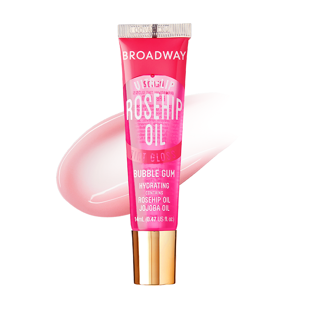 Ruby Kisses Broadway Vita-Lip, Bubble Gum, tube and gloss swatch