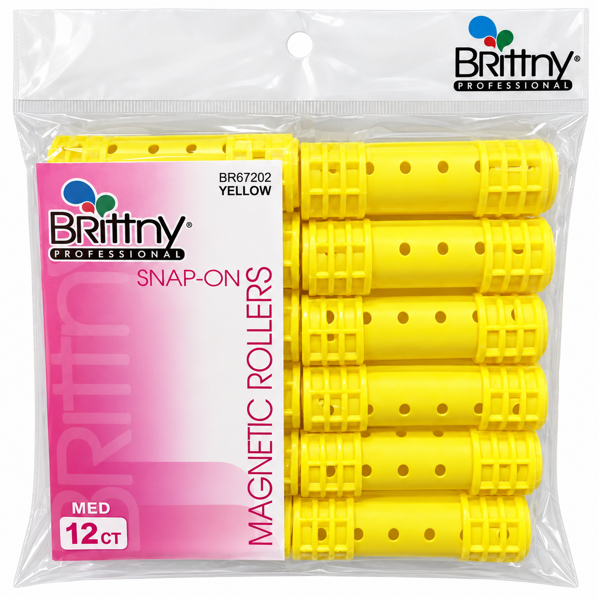 Brittny Snap-On Magnetic Rollers — Medium 3/4", Yellow, 12 Count in retail packaging