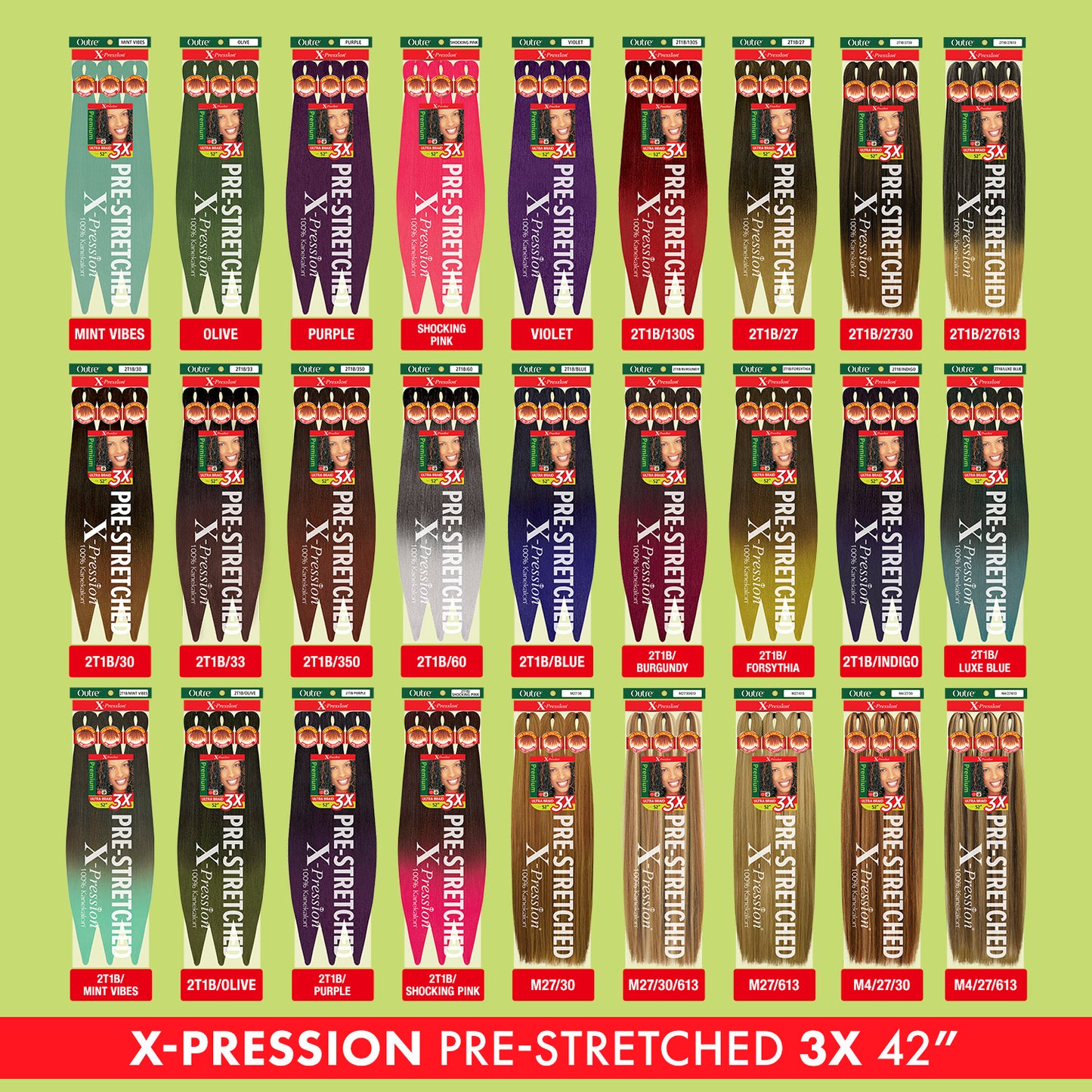 Outre Synthetic Hair Braids X-Pression Kanekalon 3X Pre Stretched Braid 52"