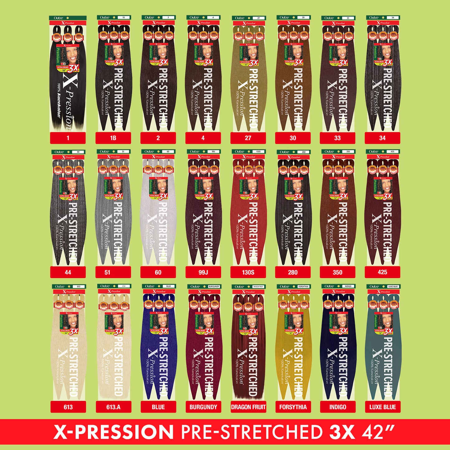 Outre Synthetic Hair Braids X-Pression Kanekalon 3X Pre Stretched Braid 52"