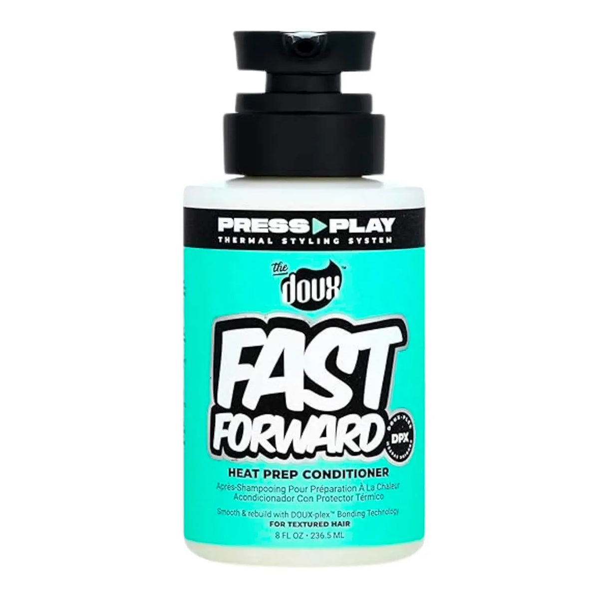 The Doux Fast Forward Heat Prep Conditioner pump bottle