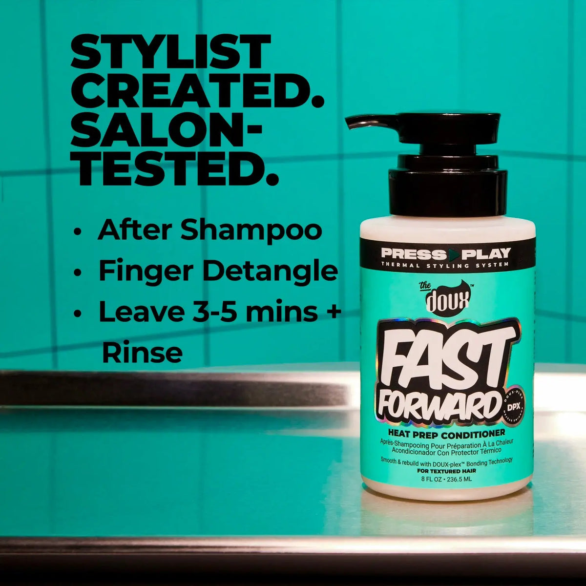 The Doux Fast Forward conditioner application instructions graphic