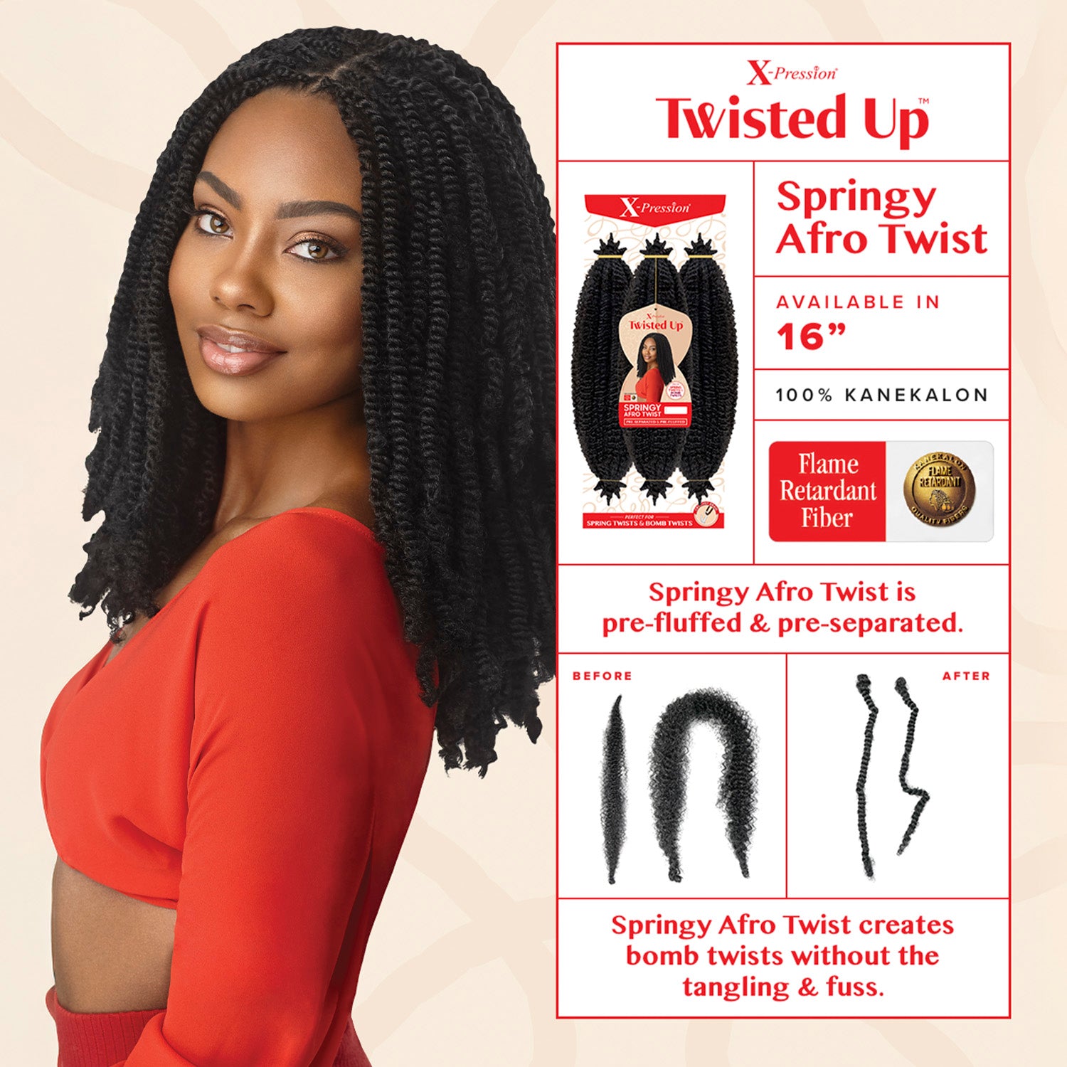 Outre Synthetic Hair Crochet Braids X-Pression Twisted Up 3X Springy Afro Twist 16"