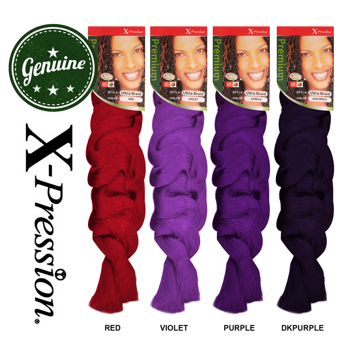 Outre X-Pression braiding hair packages in red and purple shades