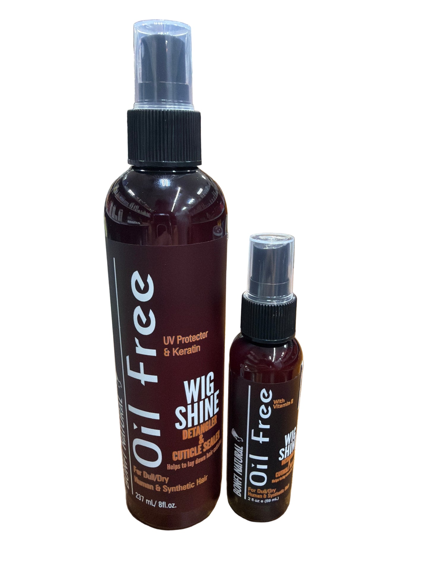 Bonfi Natural Oil Free Wig Shine Detangler and Cuticle Sealer for Human or Synthetic Hair (choose size)
