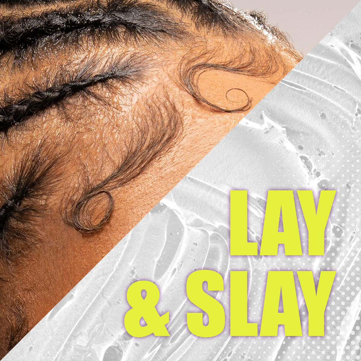 Styled baby hairs and braided hairstyle in EBIN Lay & Slay graphic