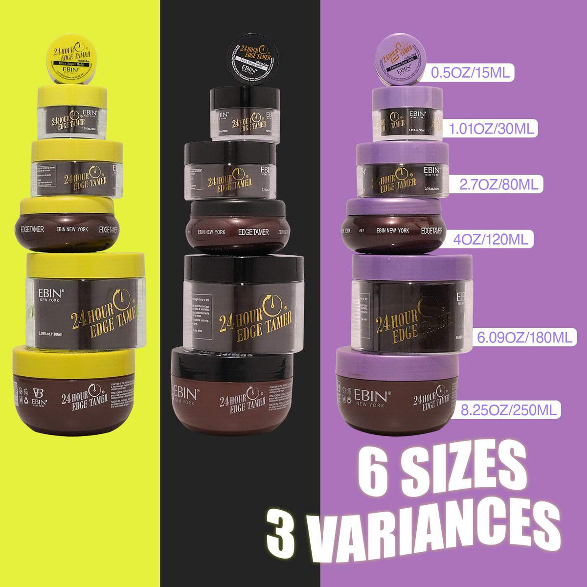 EBIN 24 Hour Edge Tamer size and formula comparison chart